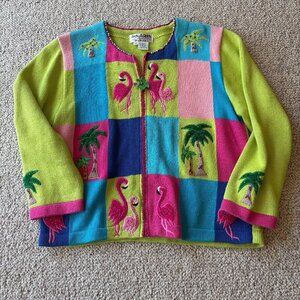 Jack B. Quick PM Flamingo Colorblock Sweater – Tropical Vibes & Pearl Collar